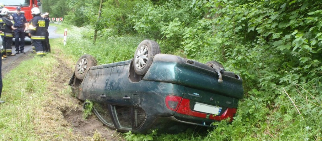 Opel wypadł z drogi i ściął drzewo w lesie