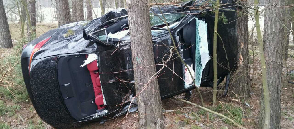 Lexus na drzewie. Kierowca wpadł w poślizg