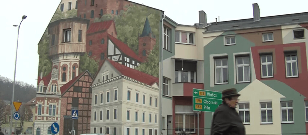 Taki pełen symboli mural ozdobił centrum