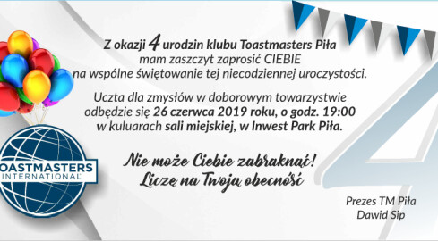 Pilski klub Toastmasters obchodzi 4 urodziny  - grafika