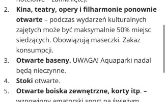 Kina i teatry będą otwarte. Restauracje i siłownie nie 