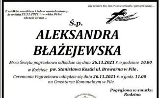 Zmarła Honorowa Obywatelka Piły Aleksandra Błażejewska 